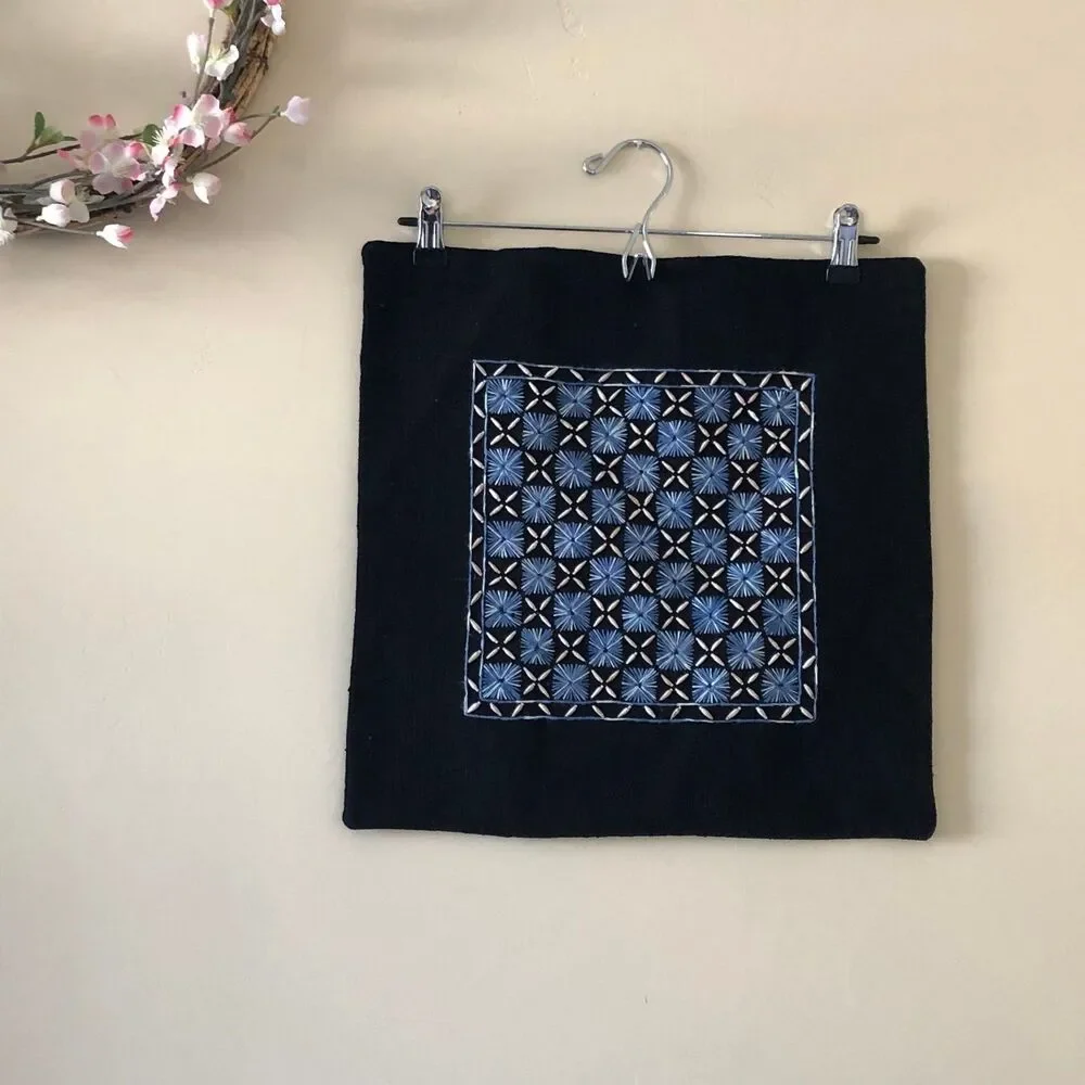 Handmade Sham Embroider Pillow Black Size 16
